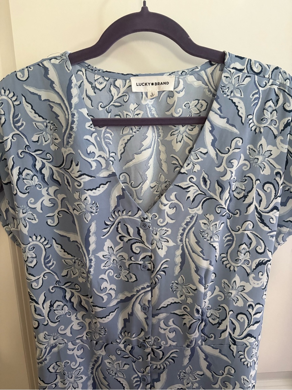 Lucky Brand Light Blue  V-Neck Button Dress